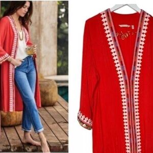 Soft Surroundings Hacienda Gauzy Kimono Jacket Vibrant Coral Lightweight Size XS
